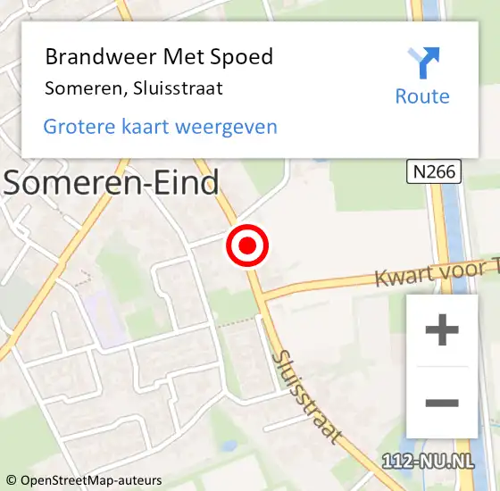 Locatie op kaart van de 112 melding: Brandweer Met Spoed Naar Someren, Sluisstraat op 28 juli 2024 17:59