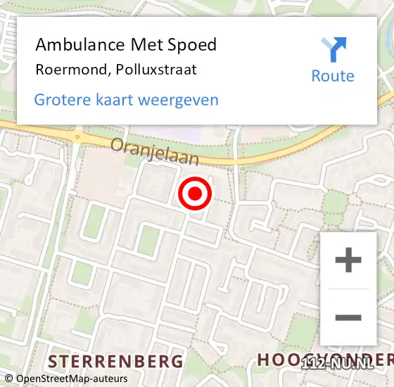 Locatie op kaart van de 112 melding: Ambulance Met Spoed Naar Roermond, Polluxstraat op 28 juli 2024 18:14