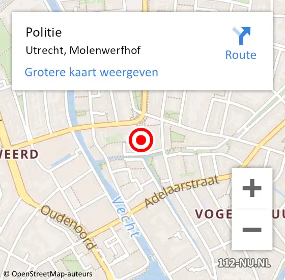 Locatie op kaart van de 112 melding: Politie Utrecht, Molenwerfhof op 28 juli 2024 18:25