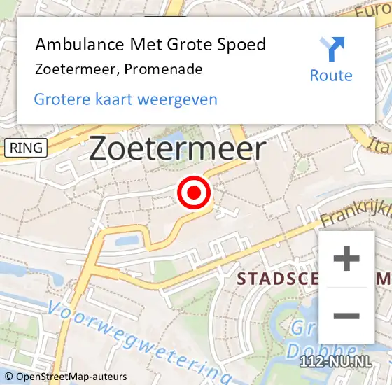 Locatie op kaart van de 112 melding: Ambulance Met Grote Spoed Naar Zoetermeer, Promenade op 28 juli 2024 18:29