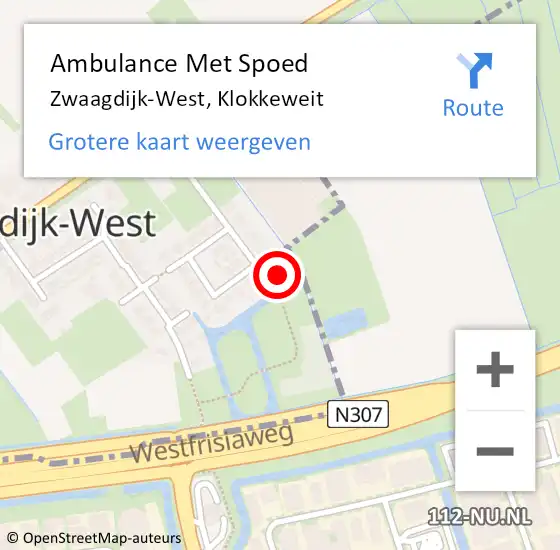 Locatie op kaart van de 112 melding: Ambulance Met Spoed Naar Zwaagdijk-West, Klokkeweit op 28 juli 2024 18:38