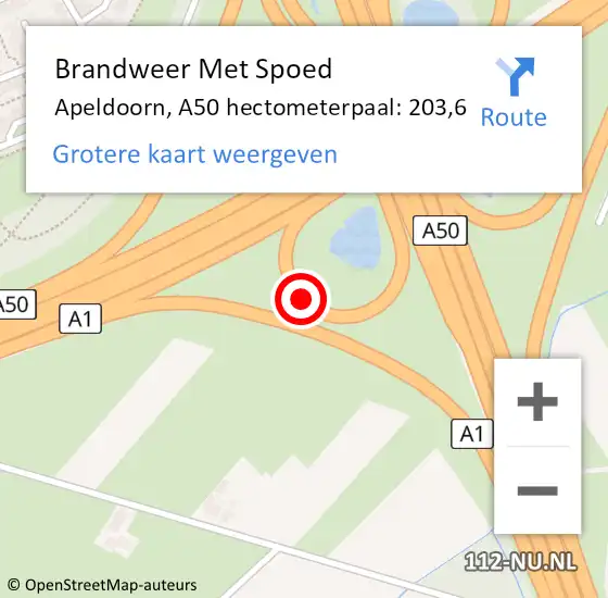 Locatie op kaart van de 112 melding: Brandweer Met Spoed Naar Apeldoorn, A50 hectometerpaal: 203,6 op 28 juli 2024 19:03