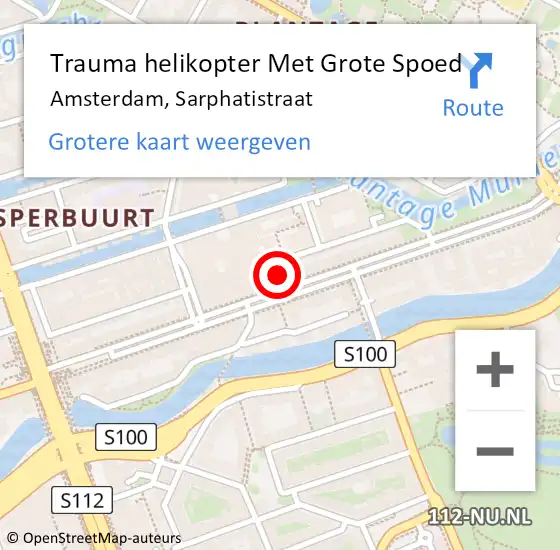 Locatie op kaart van de 112 melding: Trauma helikopter Met Grote Spoed Naar Amsterdam, Sarphatistraat op 28 juli 2024 19:04