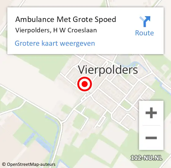 Locatie op kaart van de 112 melding: Ambulance Met Grote Spoed Naar Vierpolders, H W Croeslaan op 28 juli 2024 19:34