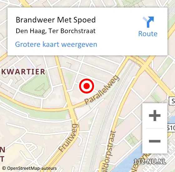 Locatie op kaart van de 112 melding: Brandweer Met Spoed Naar Den Haag, Ter Borchstraat op 28 juli 2024 19:54