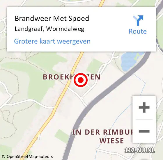 Locatie op kaart van de 112 melding: Brandweer Met Spoed Naar Landgraaf, Wormdalweg op 28 juli 2024 19:59