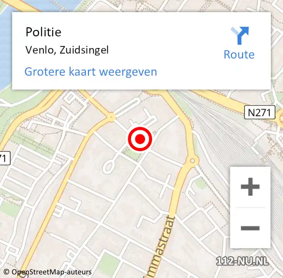 Locatie op kaart van de 112 melding: Politie Venlo, Zuidsingel op 28 juli 2024 20:11