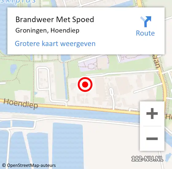 Locatie op kaart van de 112 melding: Brandweer Met Spoed Naar Groningen, Hoendiep op 28 juli 2024 20:21