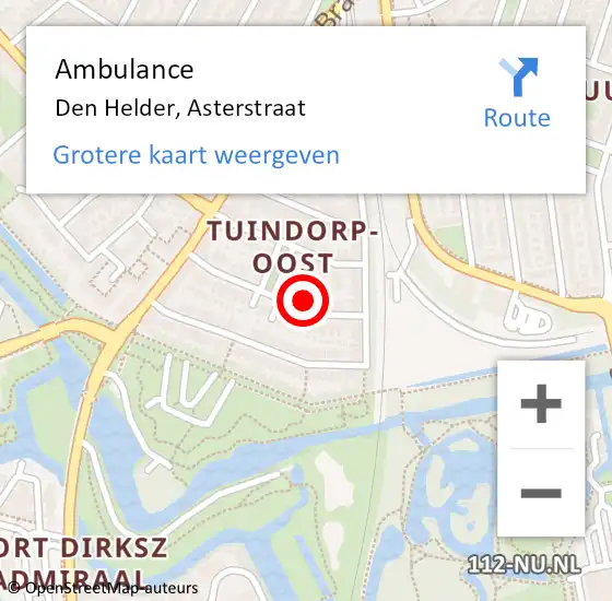 Locatie op kaart van de 112 melding: Ambulance Den Helder, Asterstraat op 28 juli 2024 20:30