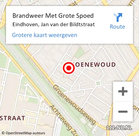 Locatie op kaart van de 112 melding: Brandweer Met Grote Spoed Naar Eindhoven, Jan van der Bildtstraat op 28 juli 2024 20:31