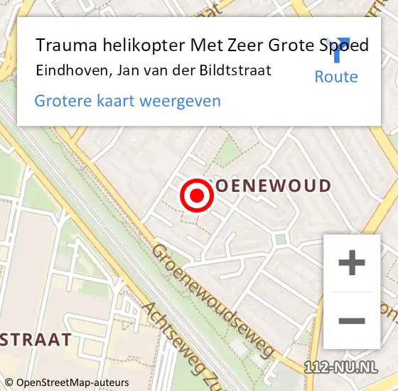 Locatie op kaart van de 112 melding: Trauma helikopter Met Zeer Grote Spoed Naar Eindhoven, Jan van der Bildtstraat op 28 juli 2024 20:32