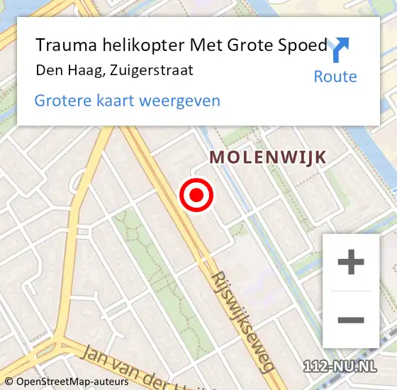 Locatie op kaart van de 112 melding: Trauma helikopter Met Grote Spoed Naar Den Haag, Zuigerstraat op 28 juli 2024 20:40