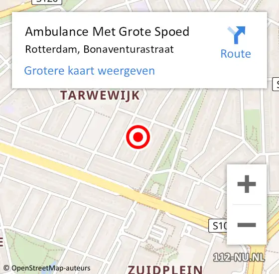 Locatie op kaart van de 112 melding: Ambulance Met Grote Spoed Naar Rotterdam, Bonaventurastraat op 28 juli 2024 20:51