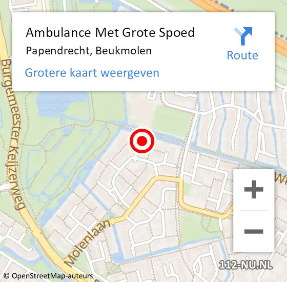 Locatie op kaart van de 112 melding: Ambulance Met Grote Spoed Naar Papendrecht, Beukmolen op 28 juli 2024 20:57