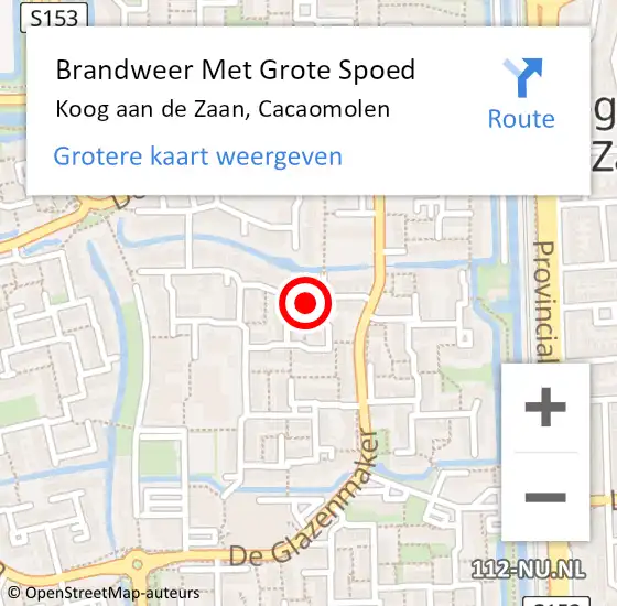 Locatie op kaart van de 112 melding: Brandweer Met Grote Spoed Naar Koog aan de Zaan, Cacaomolen op 28 juli 2024 21:19