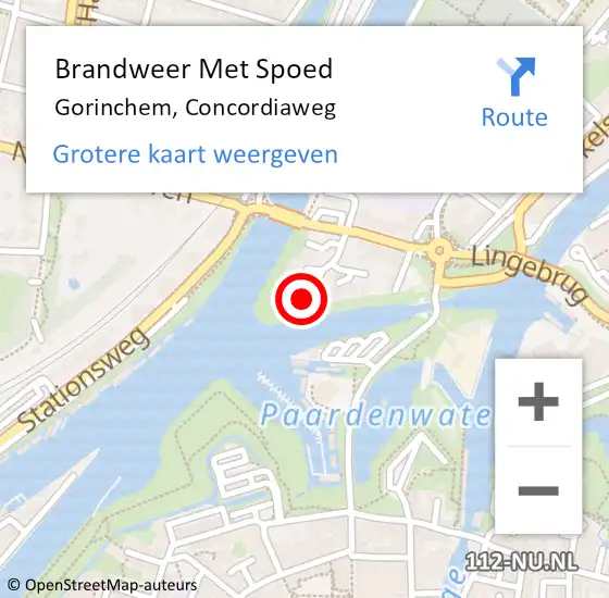 Locatie op kaart van de 112 melding: Brandweer Met Spoed Naar Gorinchem, Concordiaweg op 28 juli 2024 21:25