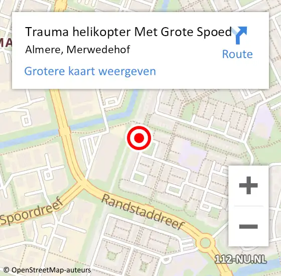 Locatie op kaart van de 112 melding: Trauma helikopter Met Grote Spoed Naar Almere, Merwedehof op 28 juli 2024 21:36