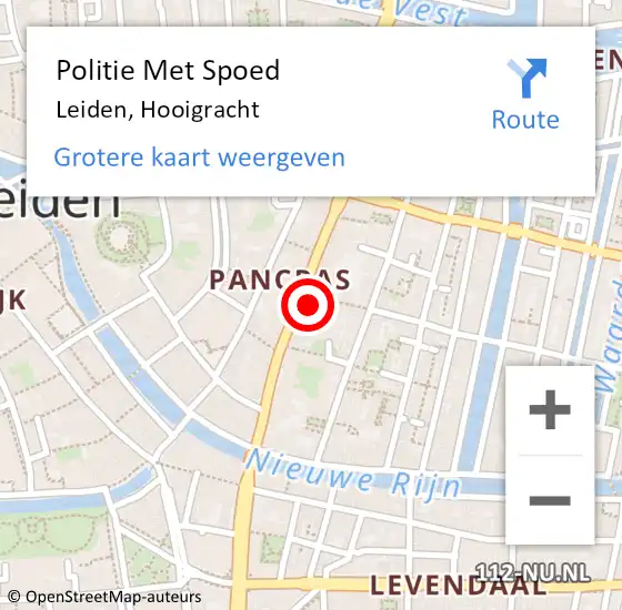 Locatie op kaart van de 112 melding: Politie Met Spoed Naar Leiden, Hooigracht op 28 juli 2024 21:41