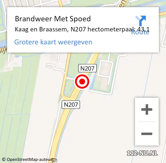 Locatie op kaart van de 112 melding: Brandweer Met Spoed Naar Kaag en Braassem, N207 hectometerpaal: 43,1 op 28 juli 2024 21:45