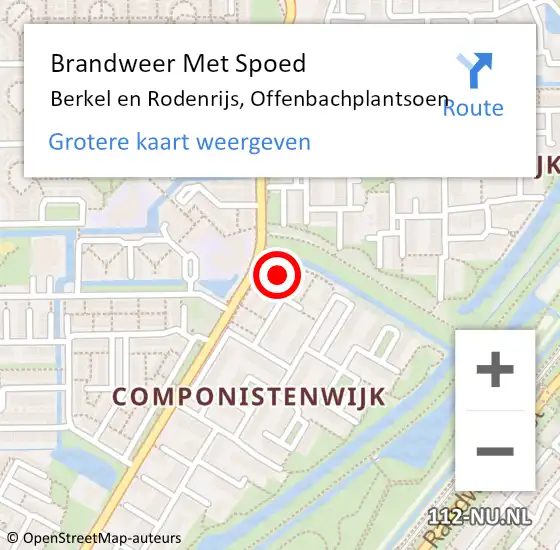 Locatie op kaart van de 112 melding: Brandweer Met Spoed Naar Berkel en Rodenrijs, Offenbachplantsoen op 28 juli 2024 21:58