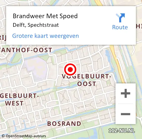 Locatie op kaart van de 112 melding: Brandweer Met Spoed Naar Delft, Spechtstraat op 28 juli 2024 22:38