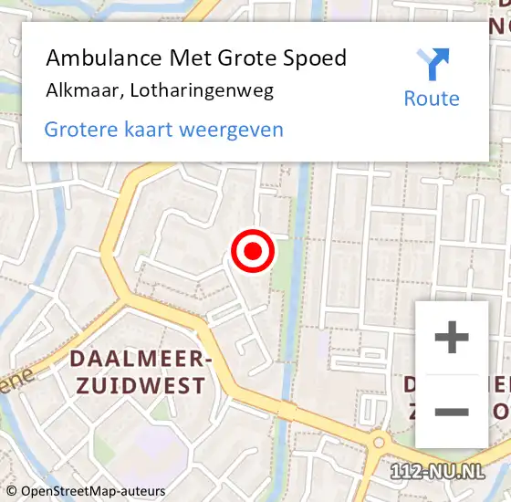 Locatie op kaart van de 112 melding: Ambulance Met Grote Spoed Naar Alkmaar, Lotharingenweg op 28 juli 2024 22:42