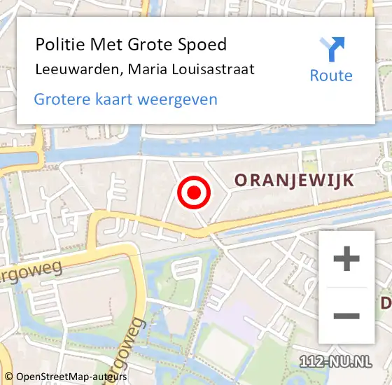 Locatie op kaart van de 112 melding: Politie Met Grote Spoed Naar Leeuwarden, Maria Louisastraat op 28 juli 2024 22:48