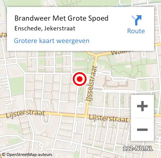 Locatie op kaart van de 112 melding: Brandweer Met Grote Spoed Naar Enschede, Jekerstraat op 28 juli 2024 22:49