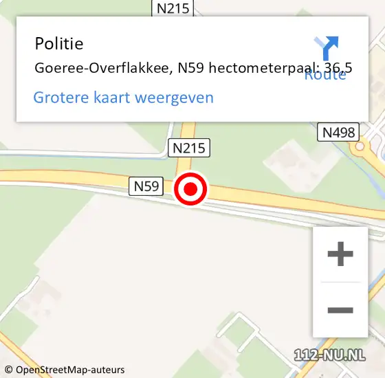 Locatie op kaart van de 112 melding: Politie Goeree-Overflakkee, N59 hectometerpaal: 36,5 op 28 juli 2024 23:10