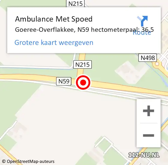 Locatie op kaart van de 112 melding: Ambulance Met Spoed Naar Goeree-Overflakkee, N59 hectometerpaal: 36,5 op 28 juli 2024 23:10