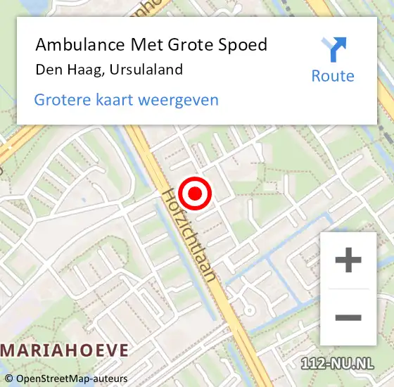 Locatie op kaart van de 112 melding: Ambulance Met Grote Spoed Naar Den Haag, Ursulaland op 28 juli 2024 23:12