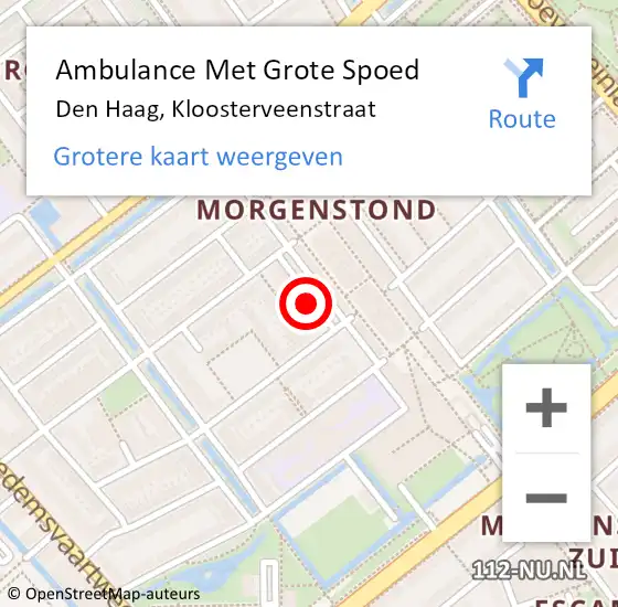 Locatie op kaart van de 112 melding: Ambulance Met Grote Spoed Naar Den Haag, Kloosterveenstraat op 28 juli 2024 23:14