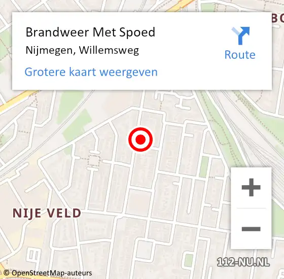 Locatie op kaart van de 112 melding: Brandweer Met Spoed Naar Nijmegen, Willemsweg op 28 juli 2024 23:30