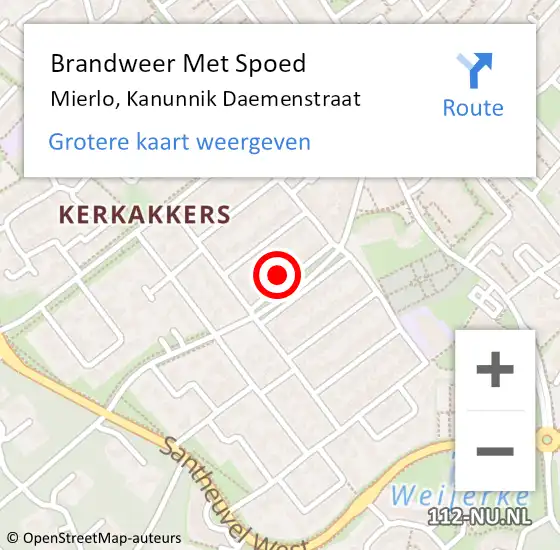 Locatie op kaart van de 112 melding: Brandweer Met Spoed Naar Mierlo, Kanunnik Daemenstraat op 28 juli 2024 23:50