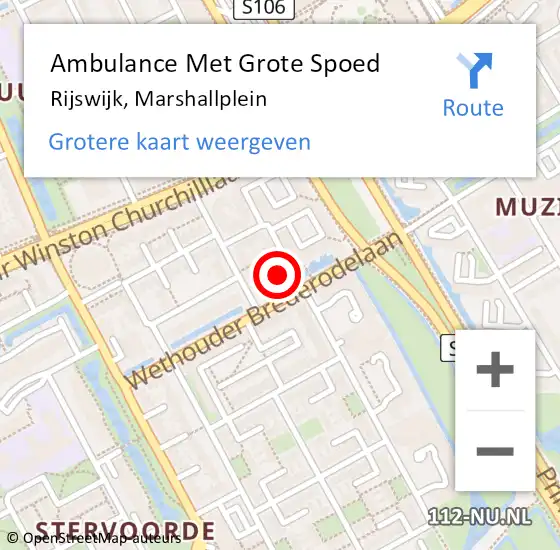 Locatie op kaart van de 112 melding: Ambulance Met Grote Spoed Naar Rijswijk, Marshallplein op 29 juli 2024 00:22