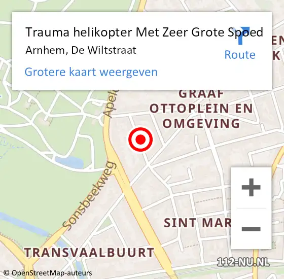 Locatie op kaart van de 112 melding: Trauma helikopter Met Zeer Grote Spoed Naar Arnhem, De Wiltstraat op 29 juli 2024 00:50
