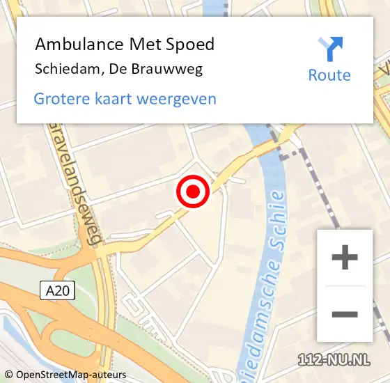 Locatie op kaart van de 112 melding: Ambulance Met Spoed Naar Schiedam, De Brauwweg op 29 juli 2024 01:35