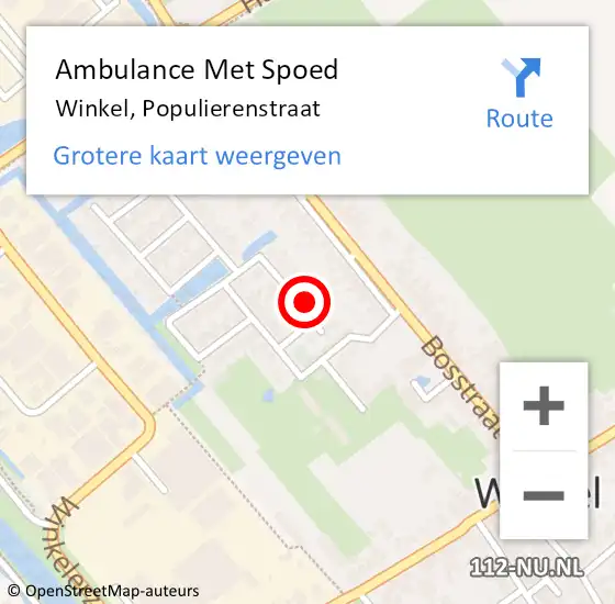 Locatie op kaart van de 112 melding: Ambulance Met Spoed Naar Winkel, Populierenstraat op 29 juli 2024 01:37