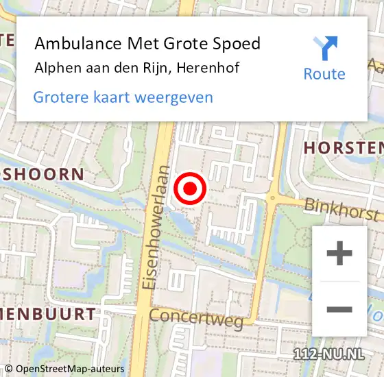 Locatie op kaart van de 112 melding: Ambulance Met Grote Spoed Naar Alphen aan den Rijn, Herenhof op 29 juli 2024 02:45