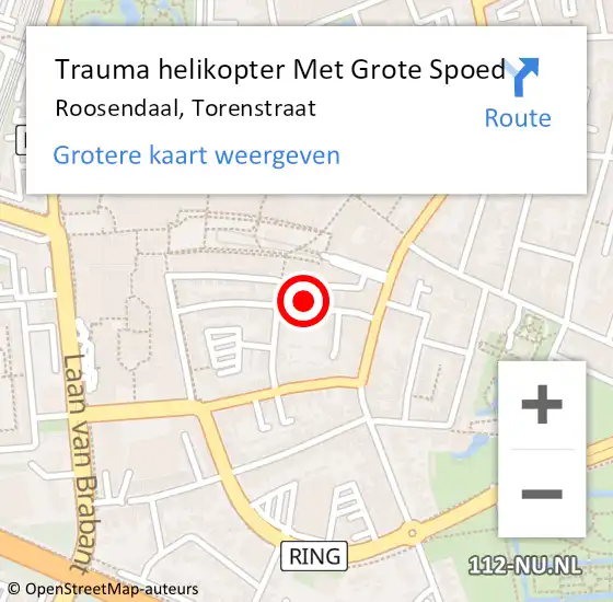 Locatie op kaart van de 112 melding: Trauma helikopter Met Grote Spoed Naar Roosendaal, Torenstraat op 29 juli 2024 03:37