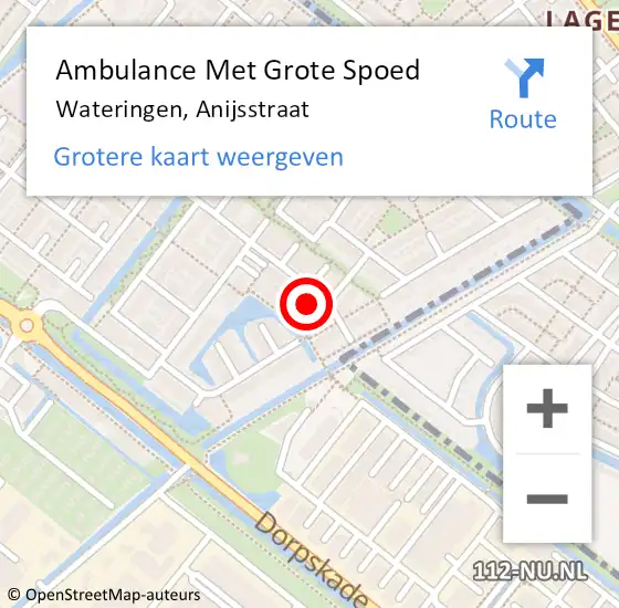 Locatie op kaart van de 112 melding: Ambulance Met Grote Spoed Naar Wateringen, Anijsstraat op 29 juli 2024 03:51