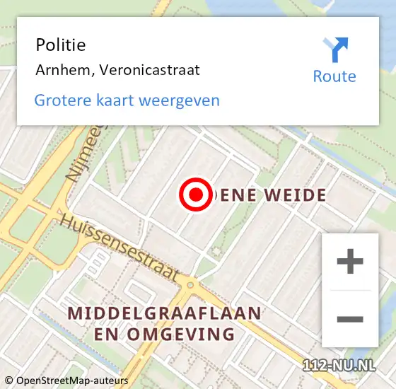 Locatie op kaart van de 112 melding: Politie Arnhem, Veronicastraat op 29 juli 2024 03:51