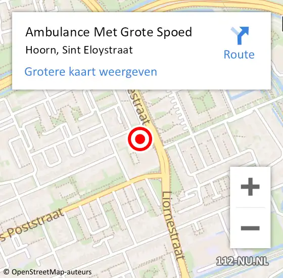 Locatie op kaart van de 112 melding: Ambulance Met Grote Spoed Naar Hoorn, Sint Eloystraat op 29 juli 2024 04:39