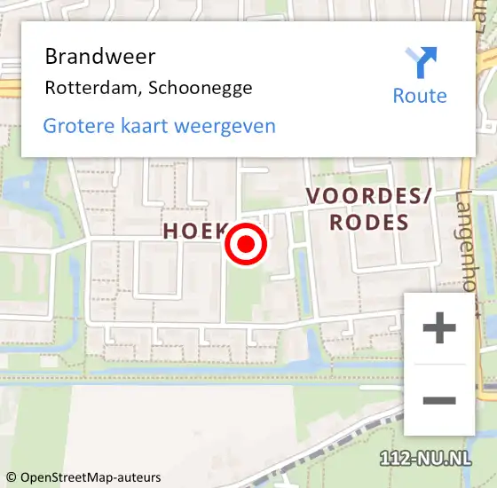 Locatie op kaart van de 112 melding: Brandweer Rotterdam, Schoonegge op 29 juli 2024 04:54