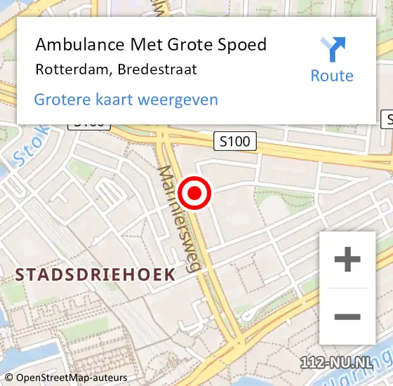 Locatie op kaart van de 112 melding: Ambulance Met Grote Spoed Naar Rotterdam, Bredestraat op 29 juli 2024 05:07