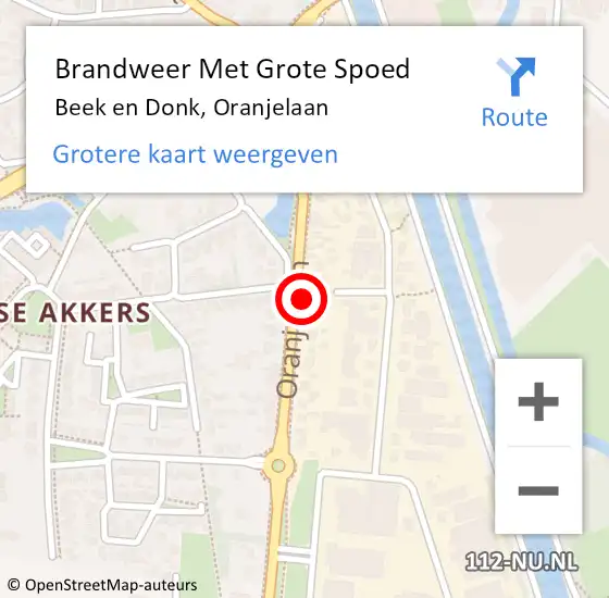 Locatie op kaart van de 112 melding: Brandweer Met Grote Spoed Naar Beek en Donk, Oranjelaan op 29 juli 2024 05:38