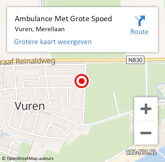 Locatie op kaart van de 112 melding: Ambulance Met Grote Spoed Naar Vuren, Merellaan op 29 juli 2024 06:27