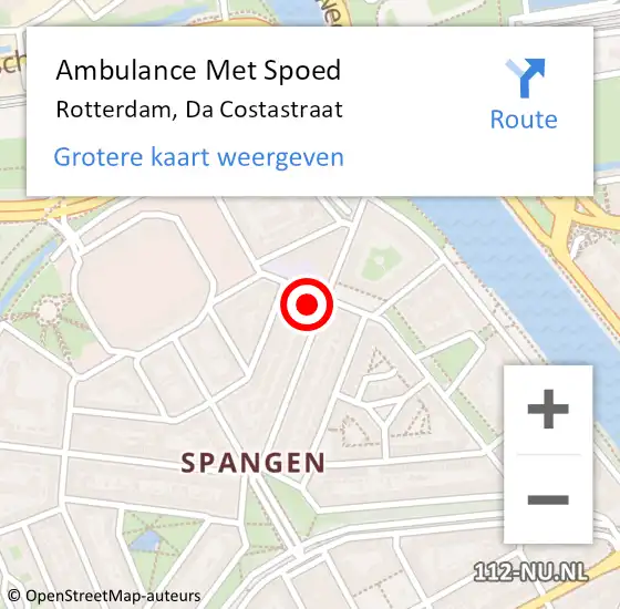 Locatie op kaart van de 112 melding: Ambulance Met Spoed Naar Rotterdam, Da Costastraat op 29 juli 2024 06:49