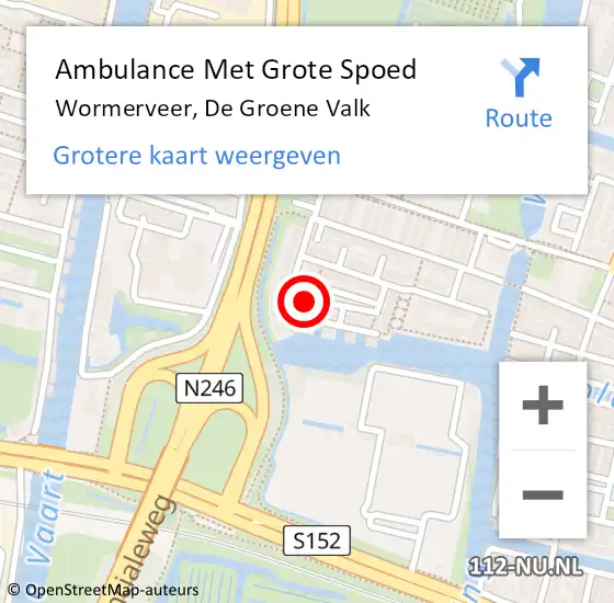 Locatie op kaart van de 112 melding: Ambulance Met Grote Spoed Naar Wormerveer, De Groene Valk op 29 juli 2024 07:34