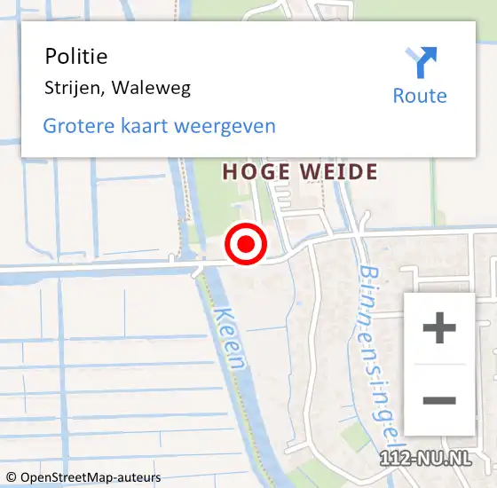 Locatie op kaart van de 112 melding: Politie Strijen, Waleweg op 29 juli 2024 07:44